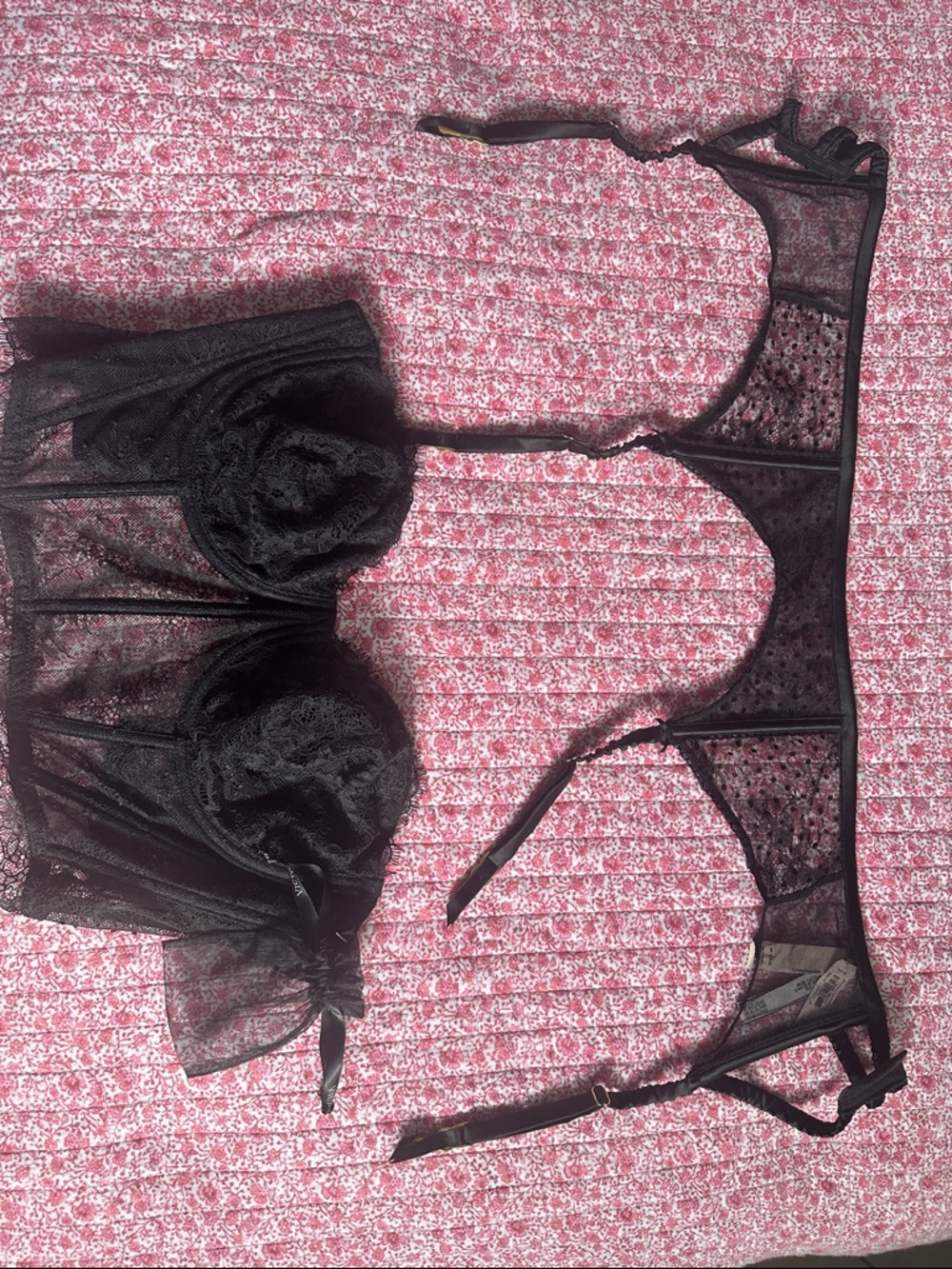 Victoria's Secret Black Lace Bustier & Sheer Bralette Set